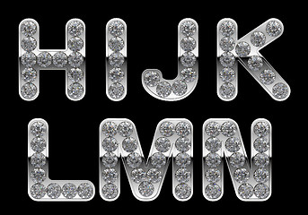 Image showing Silver H, I, J, K, L, M, N, letters incrusted with diamonds