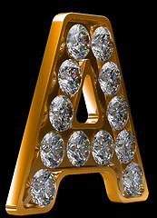 Image showing Golden A letter incrusted with diamonds