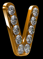 Image showing Golden V letter incrusted with diamonds