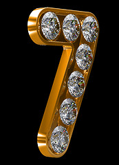 Image showing Golden 7 numeral incrusted with diamonds