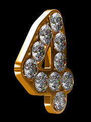 Image showing Golden 4 numeral incrusted with diamonds