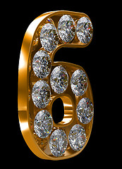Image showing Golden 6 numeral incrusted with diamonds