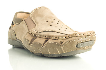 Image showing Closeup of Modern beige mens moccasin