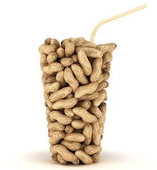 Image showing Glass shape assembled of peanuts with straw