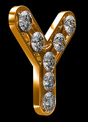 Image showing Golden Y letter incrusted with diamonds