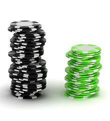 Image showing Black and green Casino chip stacks