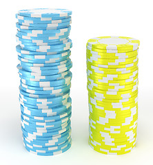 Image showing Blue and yellow roulette chips