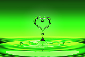 Image showing Heart shaped green water drops