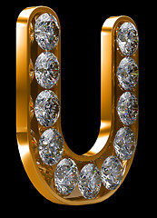 Image showing Golden U letter incrusted with diamonds