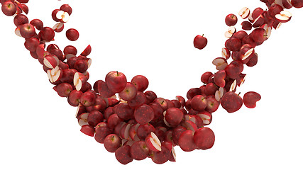 Image showing Red apples flow isolated over white
