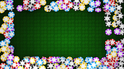 Image showing Casino or roulette chips frame on green table