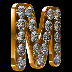 Image showing Golden M letter incrusted with diamonds