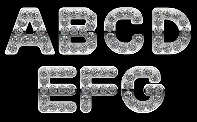 Image showing Silver A, B, C, D, E, F, G letters incrusted with diamonds