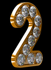 Image showing Golden 2 numeral incrusted with diamonds