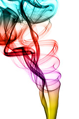 Image showing Abstract colored smoke waves on white