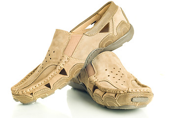 Image showing Pair of beige mens shoes moccasins