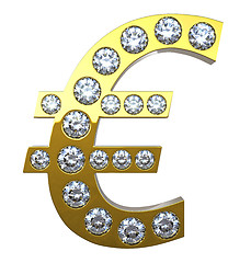 Image showing Golden Euro currency symbol with diamonds