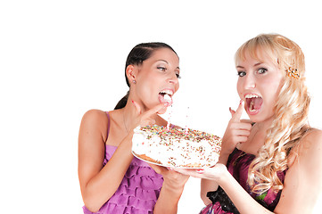 Image showing Party theme: girls with cake