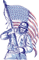 Image showing American soldier with flag