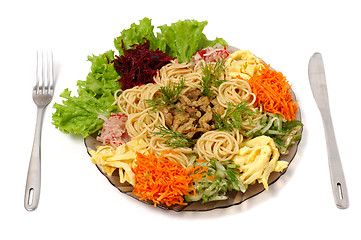 Image showing Spaghetti with beef and vegetables isolated food dish
