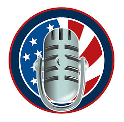 Image showing Microphone with american stars and stripes flag