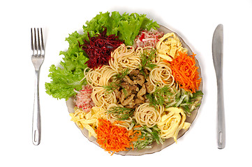 Image showing Spaghetti with beef and vegetables isolated food dish