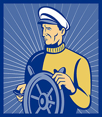 Image showing ship captain at the helm