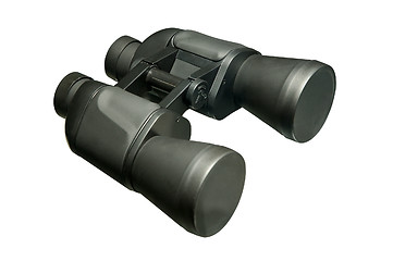 Image showing Black binoculars zoom lenses isolated close-up