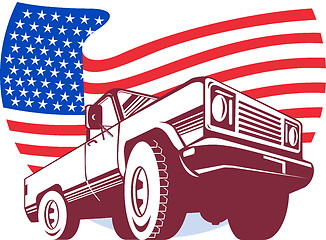 Image showing American Pickup truck with stars and stripes flag