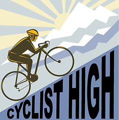 Image showing Cyclist racing bike up steep mountain