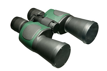 Image showing Black binoculars zoom lenses isolated close-up