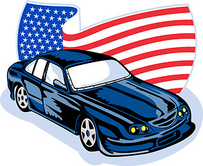 Image showing muscle car with stars and stripes flag