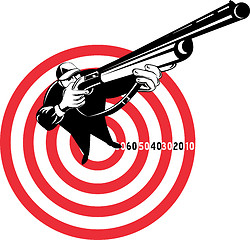 Image showing Hunter aiming rifle shotgun with bullseye