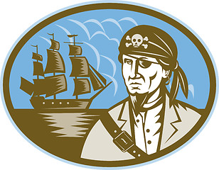 Image showing Pirate with sailing tall ship