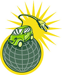 Image showing Green electric car on top of world