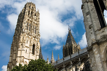 Image showing Tower and facade of Notre Dame cathedral in Rouen