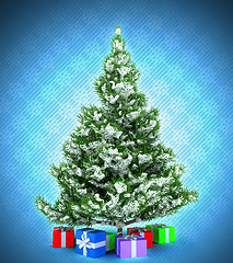 Image showing Xmas tree with gifts over dark blue