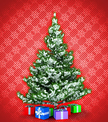 Image showing New Year tree with presents over red