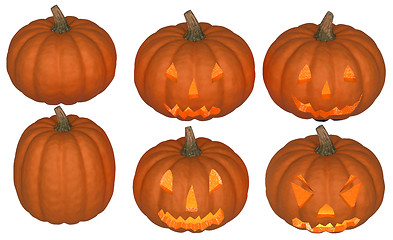 Image showing Halloween pumpkins collection with light