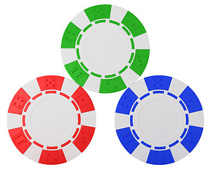 Image showing Three Casino chips over white 