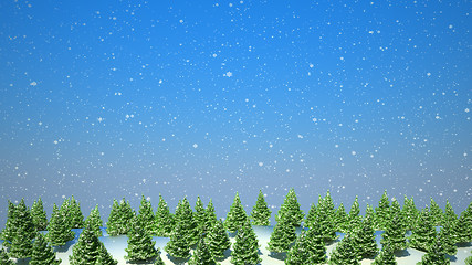 Image showing Firtree forest landscape during snowfall 