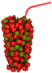 Image showing Glass shape assembled of strawberry with straw