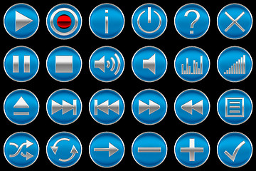 Image showing Round blue Control panel icons or buttons