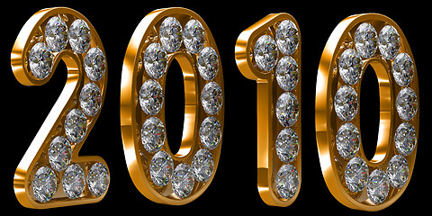 Image showing Golden 2010 year incrusted with diamonds