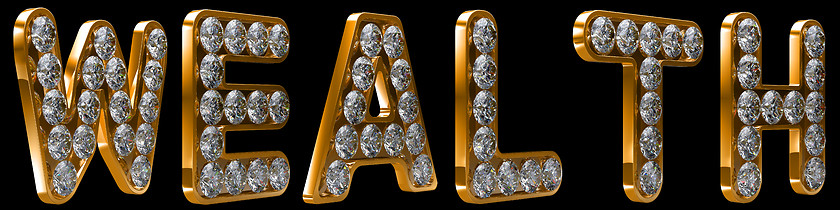 Image showing Wealth word incrusted with diamonds