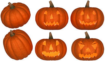 Image showing Halloween pumpkins collection + light