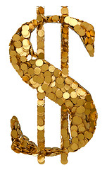 Image showing American Dollar Currency symbol shaped with coins