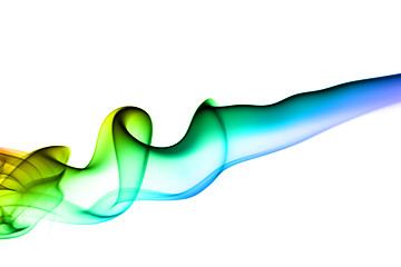 Image showing Blue and green smoke swirl on white