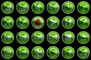 Image showing Round green Control panel icons or buttons