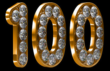 Image showing Golden 100 numeral incrusted with diamonds